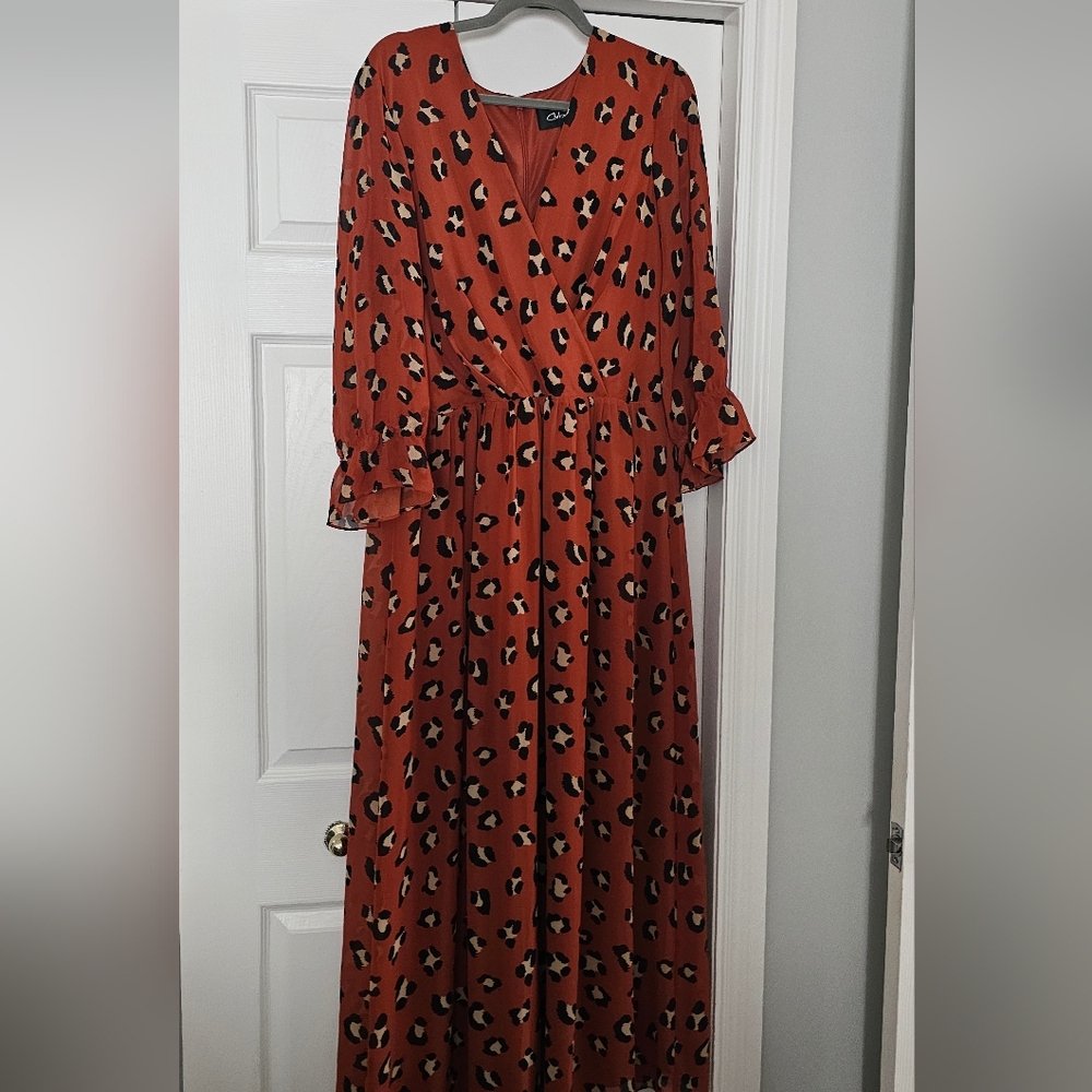 Orange Long Sleeve Ruffled Tiered Sundress